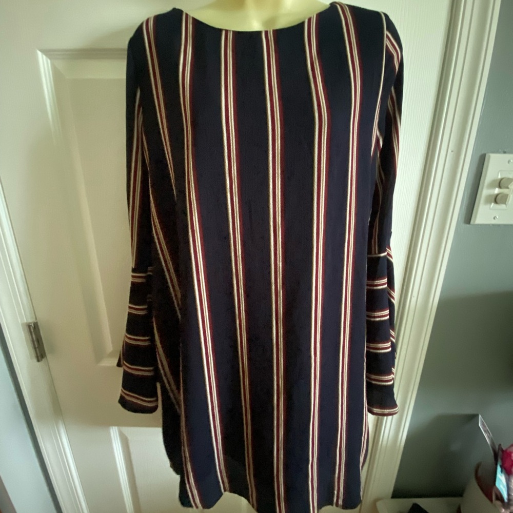 Just Me Striped Sheath Dress with Bell Sleeves